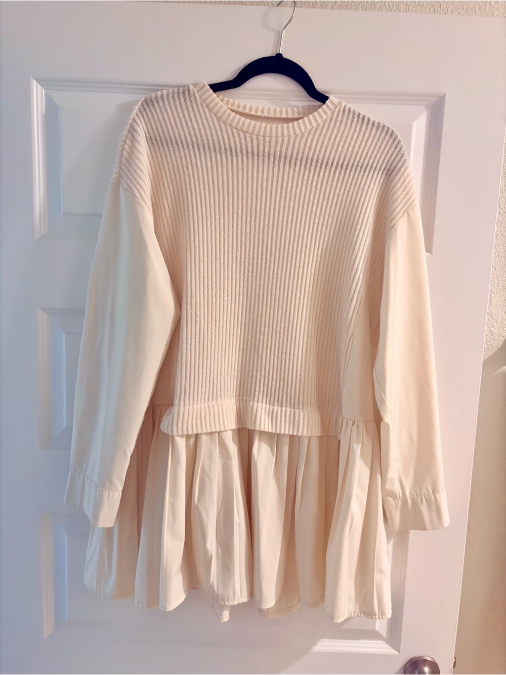 Women's Cream Ruffled Hem Sweater dress